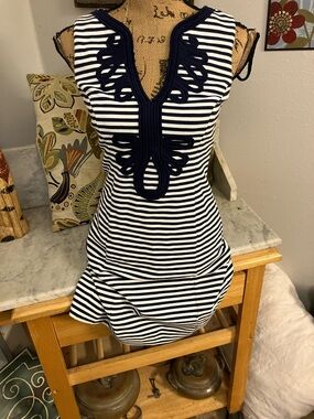 Lilly Pulitzer Navy Striped Sleeveless Dress with Rope Accents So Cute Sexy!